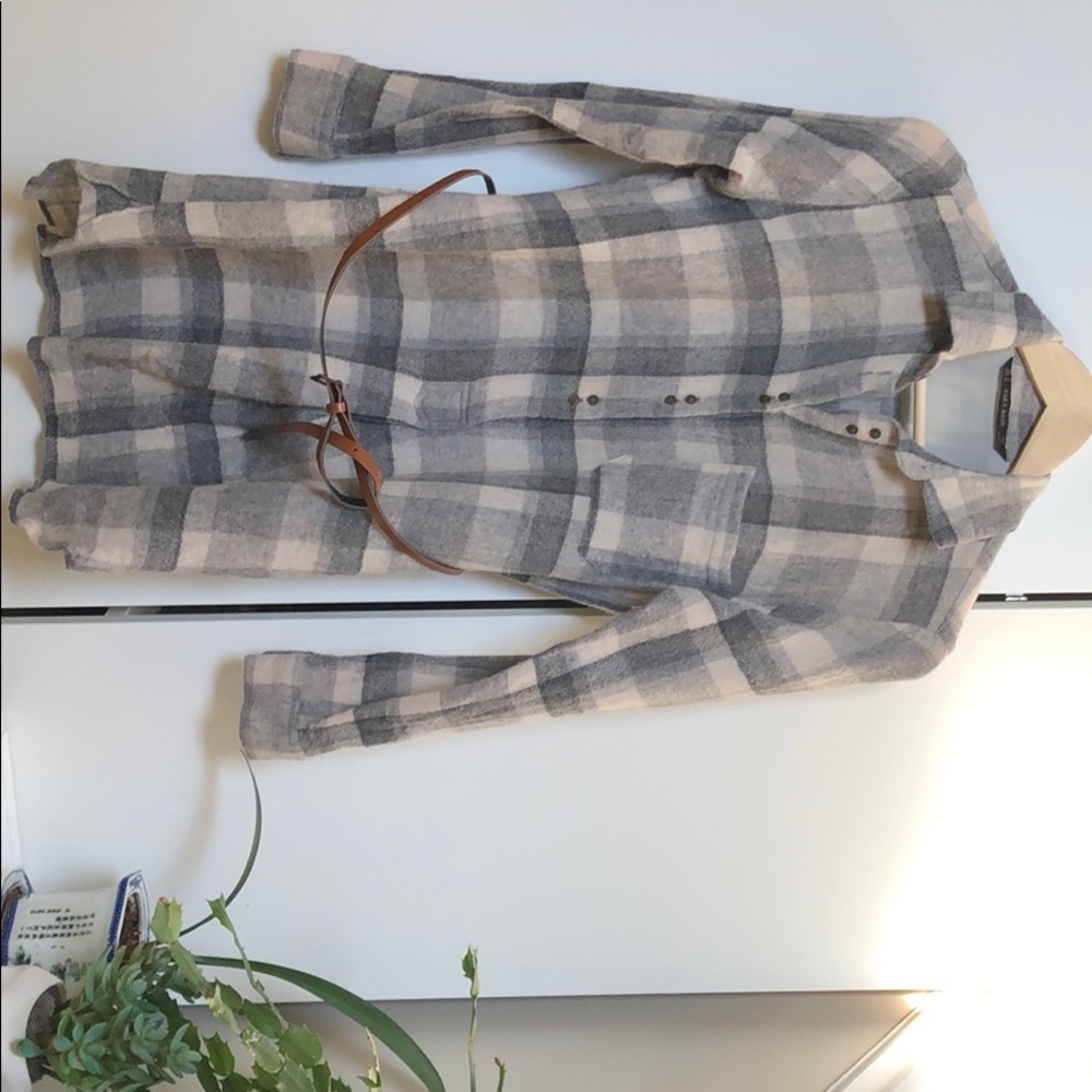 Zara black and white checkered wool tunic belted